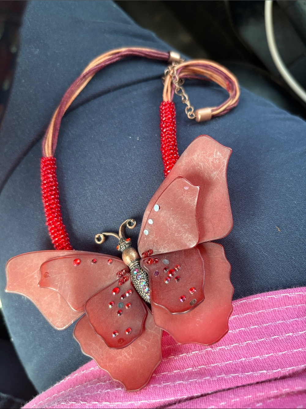 Red Butterfly Pendant Necklace for Women